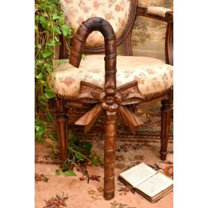 Folk Art, Ribboned Cane In Carved Wood, 19th Century, 