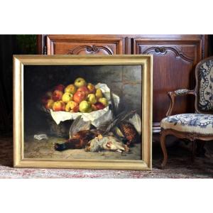Eugène Claude (1841-1923), Still Life With Pheasants And Apples, Autumn Scene