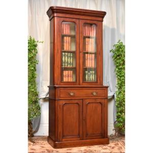 English Mahogany And Mahogany Veneer Bookcase, Display Cabinet, England 19th Century
