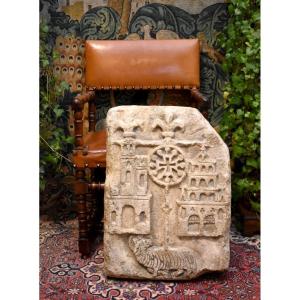 Agnus Dei, Important Plaque In Reinforced Plaster Imitating Stone, 20th Century