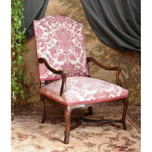 High-backed Regency Period Armchair In Carved And Molded Beech, Early 18th Century