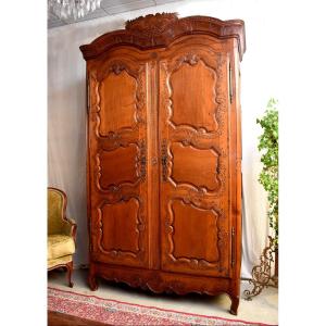 Rennes Wardrobe In Solid Cherry Wood, Louis XV Style, Rennes, Second Half Of The 18th Century