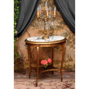 Louis XVI Style Gilt Wood And Marble Pedestal Table, Late 19th Century