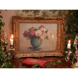 Isidore Rosenstock (1880-1956), Framed Watercolor, Bouquet Of Roses On Entablature