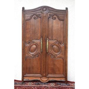 Oak Wardrobe Front With Frame, Cupboard Doors, Woodwork Element, 19th Century