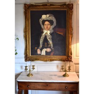 "my Dear Mother", Important Framed Oil On Canvas, Portrait Of A Woman, 19th Century