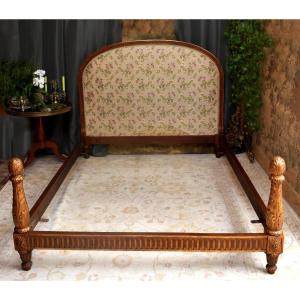 Louis XVI Style Bed In Gilded Wood, Late 19th Century