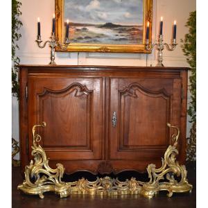 Important Louis XV Style Fireplace Bar In Gilt Bronze, 19th Century
