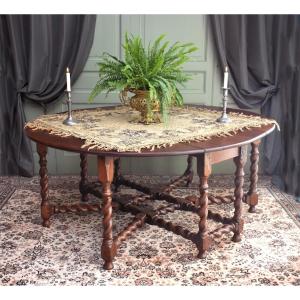 Large Gateleg Oak Console Table, Drop-leaf Dining Table