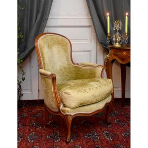 Louis XV  Bergère Chair, Anis Velvet, Beechwood, 18th Century