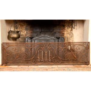 Castle Fireplace Grate, Large Wrought Iron Fire Screen, 2.04m, 19th Century