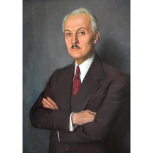 Portrait Of An Elegant Man By Germaine Méthion, Pastel, Art Deco Period, 1934