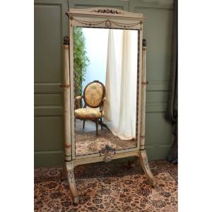 Large Lacquered Wooden Cheval Mirror, Romantic Style, Early 20th Century, Art Deco, 1920/1930