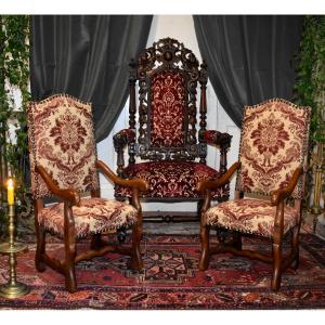 Pair Of Children's Armchairs, Small Louis XIII Style Armchairs, 20th Century