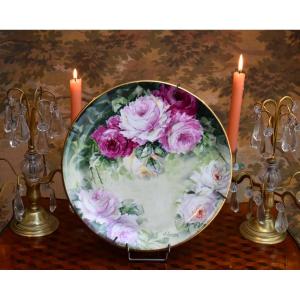 Decorative Limoges Porcelain Dish, Handpainted  With Roses, Signed Laroudie, 20th Century