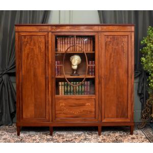 English Mahogany And Marquetry Bookcase, England, Glass-fronted Bookcase, Late 19th Century
