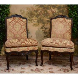 Pair Of Chairs Known As "à La Reine" Chairs, Louis XV Period, Circa 1730-1740, 18th Century
