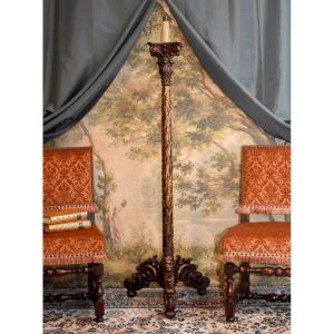 Renaissance-style Floor Lamp In Gilded Wood, Late 19th Century