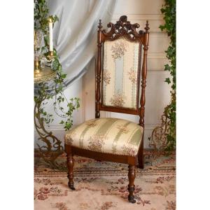 Carved Mahogany Chaise Longue, High-backed Chair, Napoleon III Period