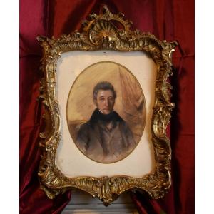 Signed Pastel, Portrait Of A Dandy, Portrait Of A Young Man, Romantic Era, 19th Century