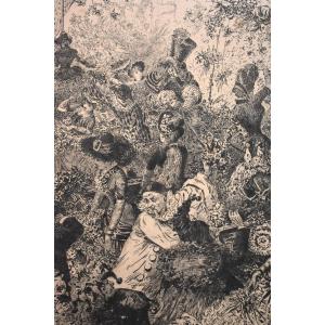 Carnival Of Nice, Engraving Signed And Dedicated By Paul Eugène Mesplès (1849-1924)