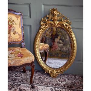 Oval Mirror In Stucco And Gilded Wood, Napoleon III Period, Louis XVI Style