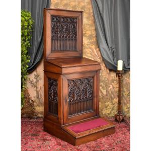 Large Gothic Oratory, Prie Dieu, Carved Walnut, 19th Century