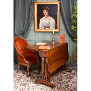 Table à Volets En Noyer Massif, Epoque Louis Philippe, Table à Abattants, Console, Vers 1840