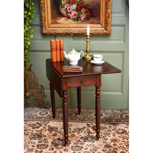 Table à Volets Ou Abattants, Louis Philippe Period, Solid Mahogany Console, 19th Century