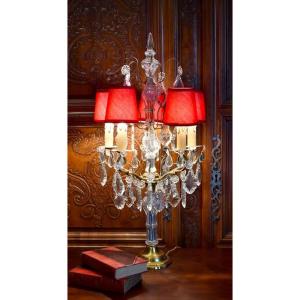 Large Louis XV Transition Style Girandole, Crystal Pendants, Five Lights, Mid-20th Century
