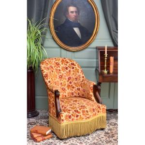 Louis Philippe Period Mahogany Bergère Gondole, Chauffeuse, Circa 1830