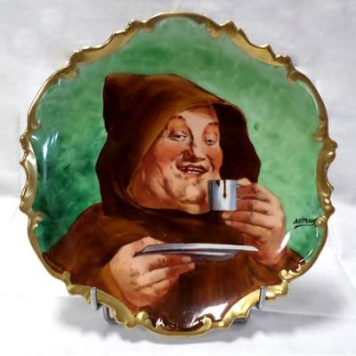 Limoges Hand Painted Porcelain, Monk Drinking Chocolate