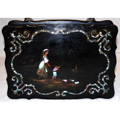 Worker Napoleon III Period In Blackened Wood And Inlaid Mother-of-pearl, XIX Eme