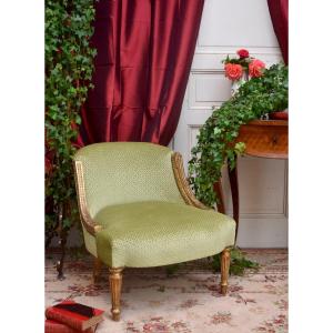 Gilded Wood Fireside Chair, Louis XVI Style, Epoque XIX