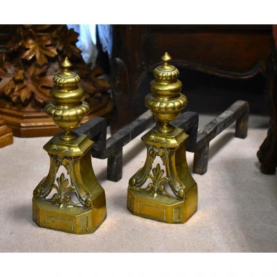 Pair Of Andirons Louis XVI Style Bronze, Epoque XIX