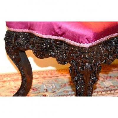 Carved Wooden Chair, Tonkin Armchair, Indochina, Dragons Decor