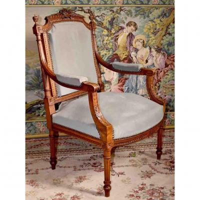 Louis XVI Style Armchair, Decor At The Lyre And The Painter's Palette, Period XIX
