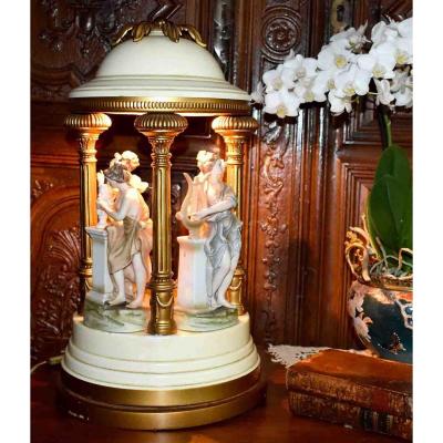 Kiosk Lamp, Characters Allegories Of The Arts, Polychrome Biscuit, Antique Taste