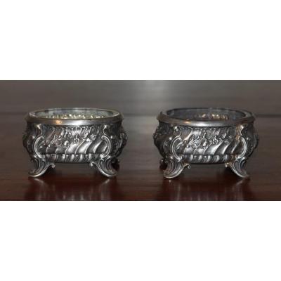 Pair Of Salt And Pepper Shakers In Rocaille Style Silver, Louis XV, Hallmark Minerva