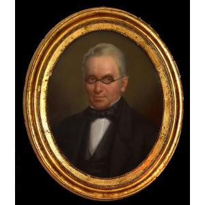 Pastel, Portrait Of Man With Glasses, Oval Portrait, Epoque XIX Eme