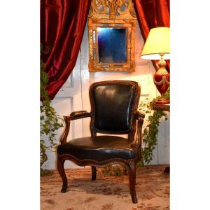 Louis XV Period Armchair, Leather Trim, XVIII Eme Period, Cabriolet