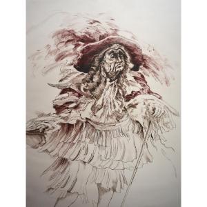 "Le Bourgeois Gentilhomme" , par J. Dupuis , Grande Lithographie Originale Signée et Numérotée, Monsieur Jourdain, Molière