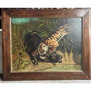 Paul Razou "tiger Attacking A Buffalo"