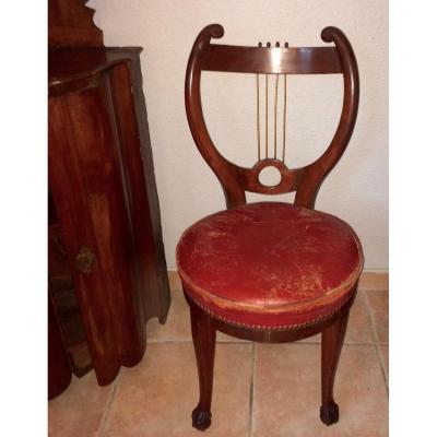 Rare Series Of 6 Mahogany Chairs, Lyre Back, German Work, Berlin Around 1815 