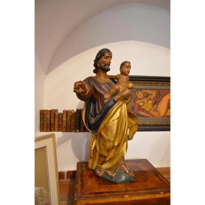St Joseph De Polychrome Sculpture Wood 18th Century