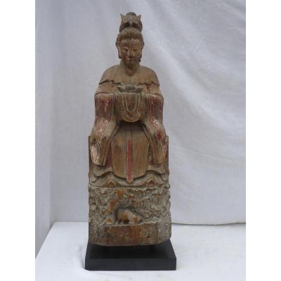 Virgin Statue Tibetan Wood From The 16th Century
