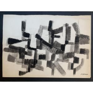 Jacques Germain. Very Large Double-sided Ink And Charcoal Drawing - Circa 1950