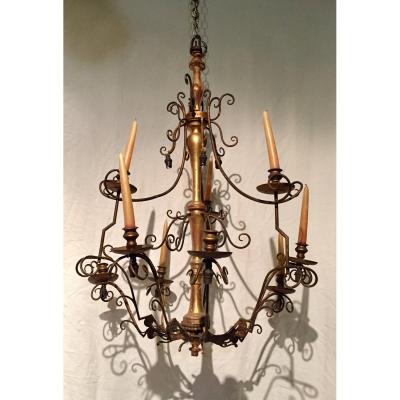 Large Italian Chandelier In Gilded Wood