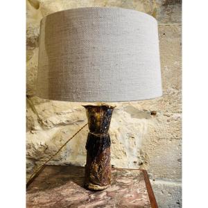 Raku Vase, Enamelled Mounted In Lamp