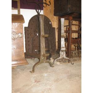 Pair Of 17th Century Andirons In Wrought Iron.